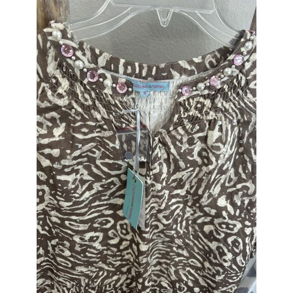 Cupcakes & Pastries Animal Print Jeweled Cotton Lined Girls Dress Size‎ 8